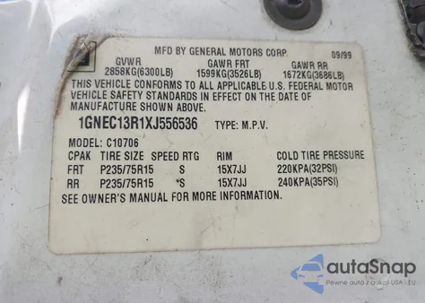 1999 Chevrolet Tahoe Ls из США, поврежденный, VIN 1GNEC13R1XJ556536